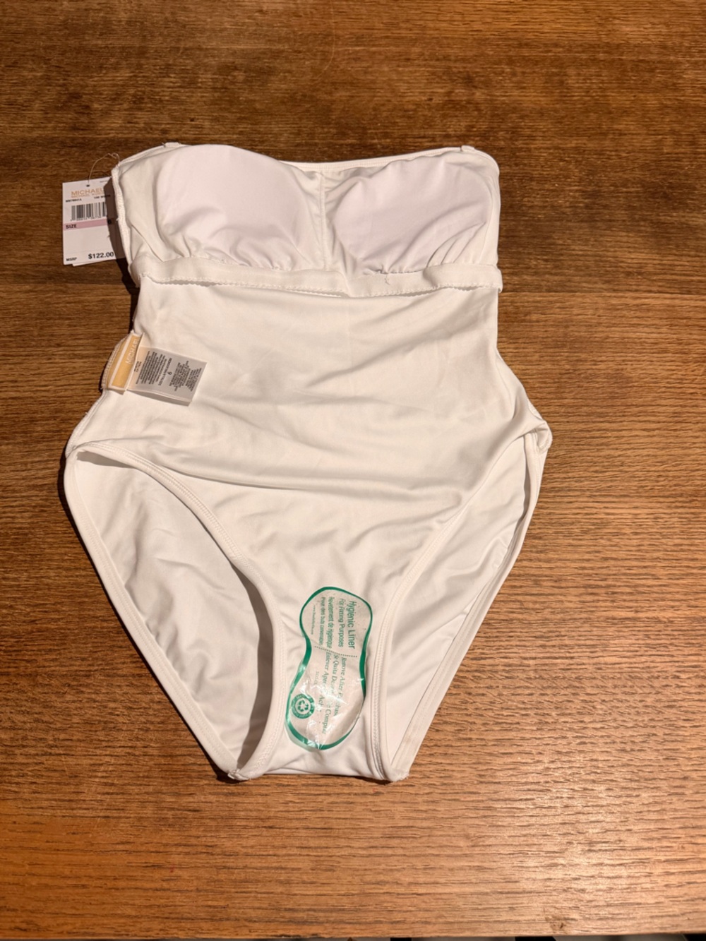 Michael Kors Cream Strapless One-Piece Swimsuit with Gold MK Belt - Picture 7 of 8